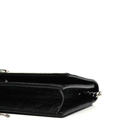 Saint Laurent Calfskin Crocodile Embossed Kate Monogram Tassel Chain Wallet Black 8 of 8