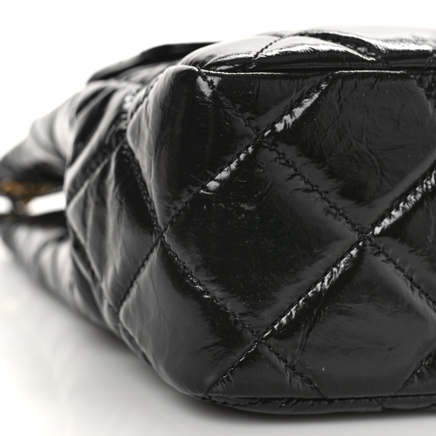 Shiny Crumpled Calfskin Quilted Large Wavy CC Hobo Black