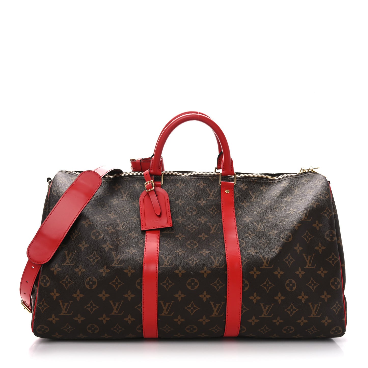 Calfskin Monogram Keepall Bandouliere 50 Coquelicot