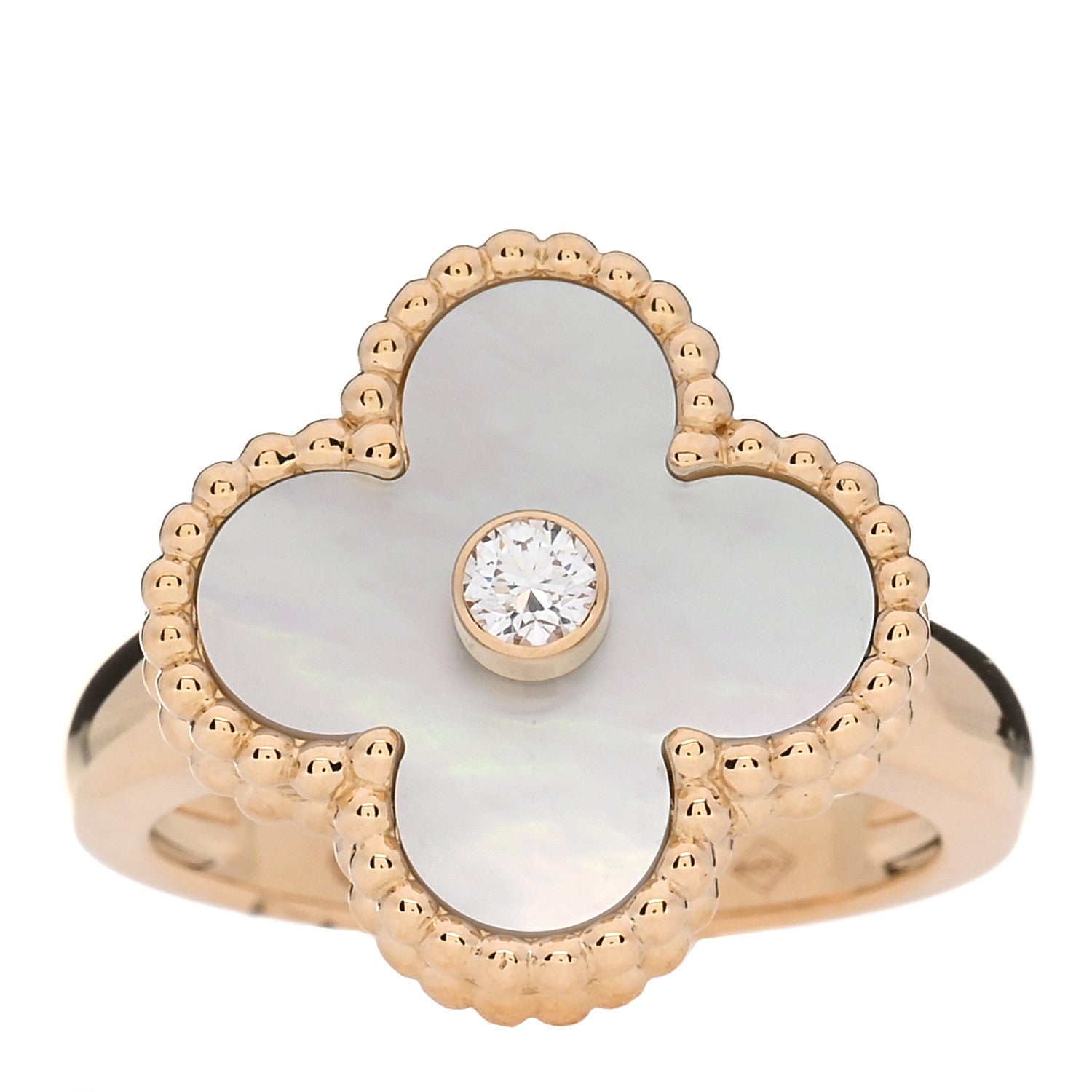 Van Cleef & Arpels 18K Yellow Gold Diamond Mother of Pearl Vintage Alhambra Ring 47 4 1 of 5
