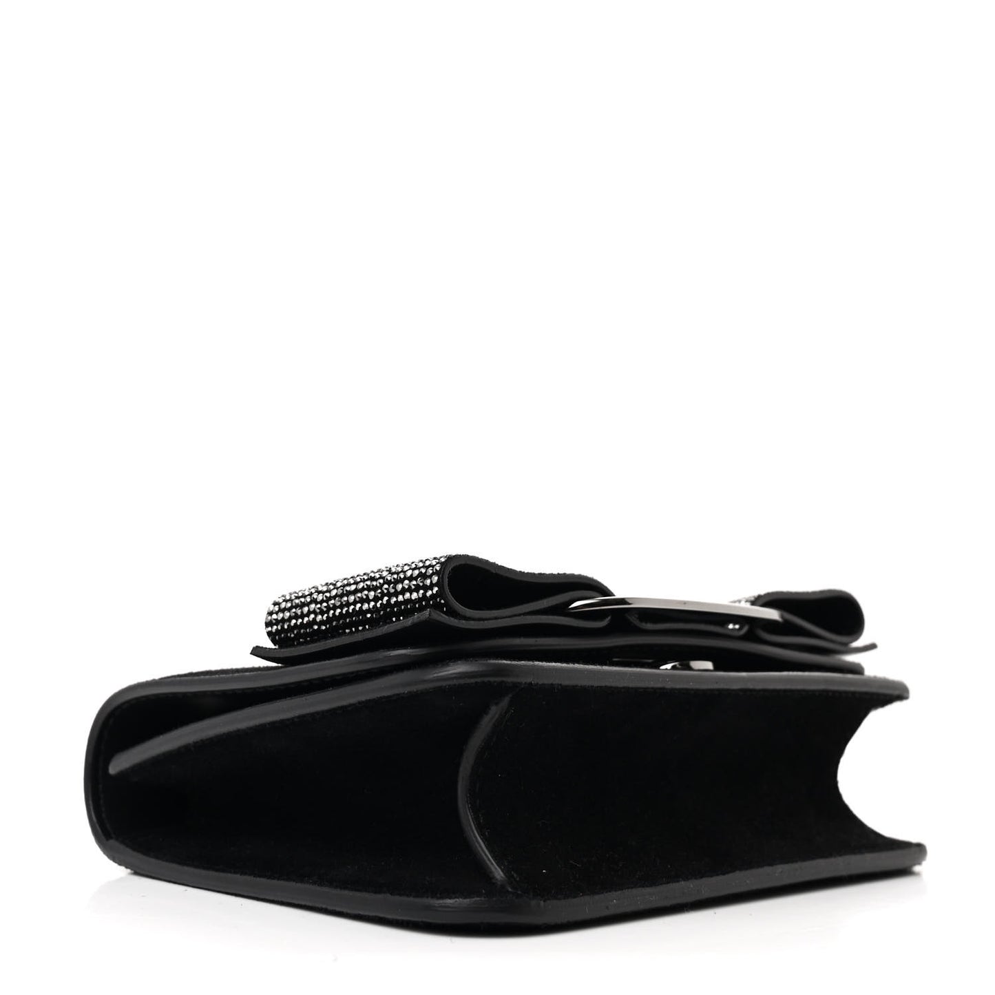 Suede Crystal Mini Vara Bow Crossbody Bag Black