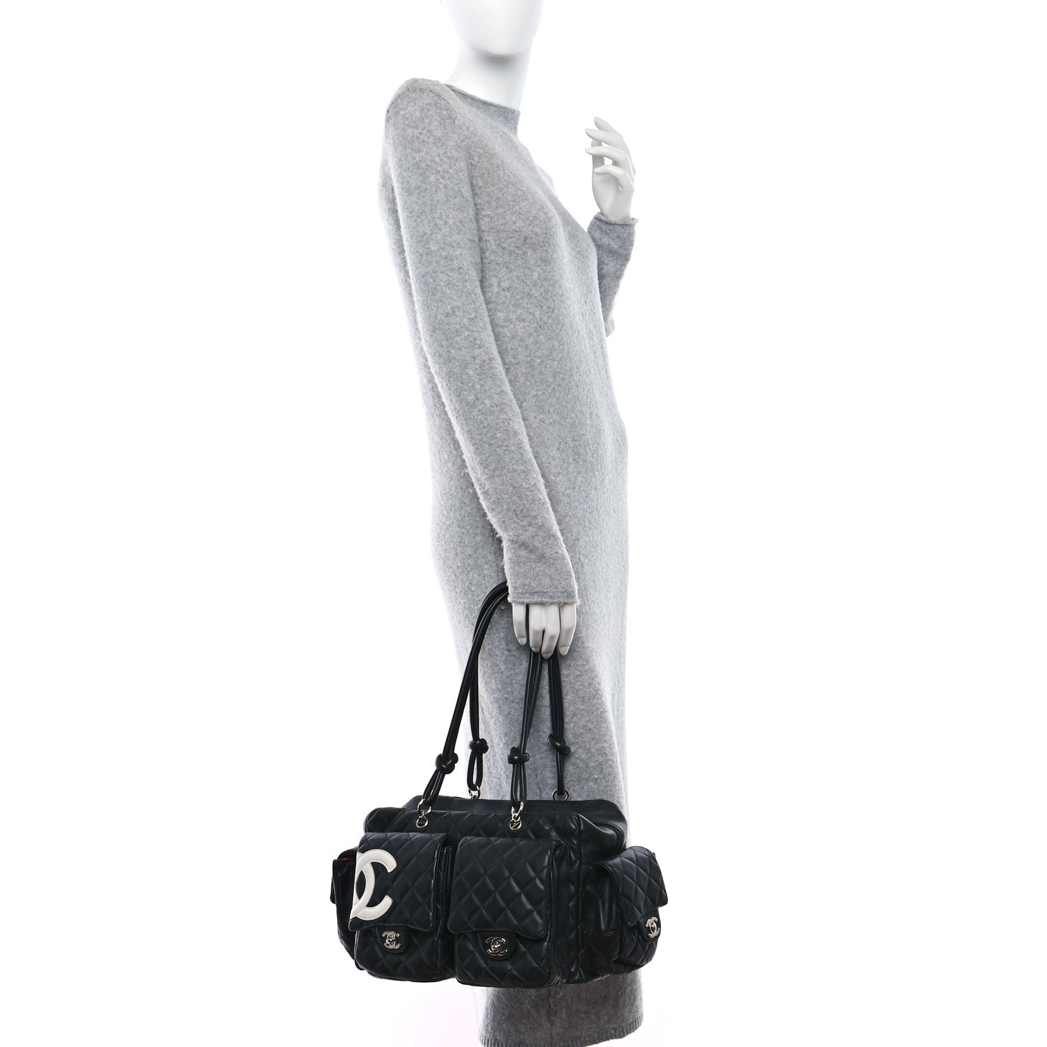 Chanel Calfskin Quilted Large Cambon Multipocket Reporter Black White 2 of 13