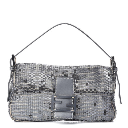 Fendi Metallic Lambskin Woven Baguette Light Grey 1 of 19