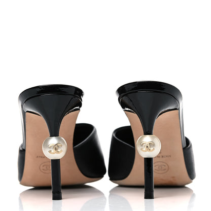 Chanel Goatskin Patent Cap Toe Pearl Mule 37 Black 9 of 13