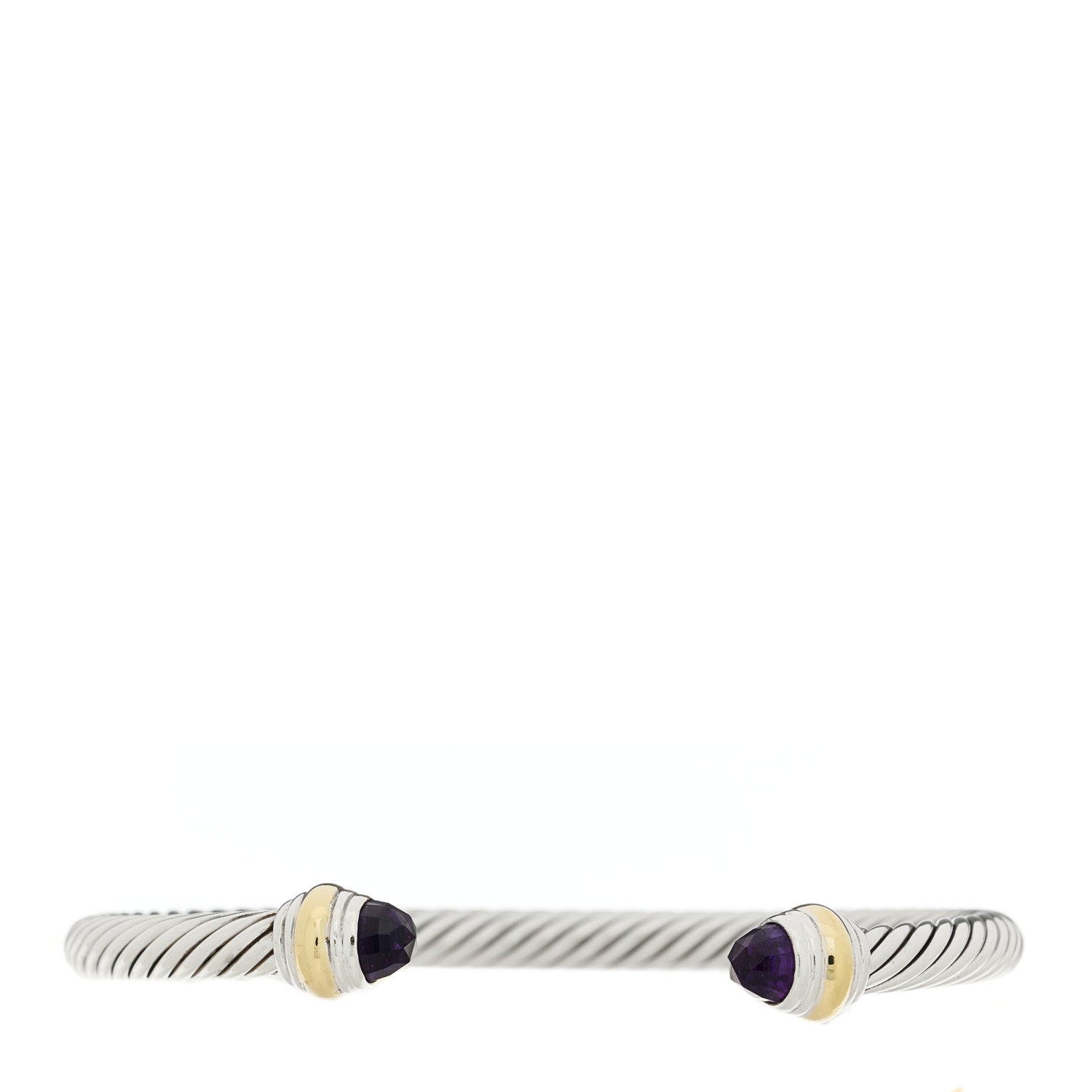 David Yurman Sterling Silver 14K Yellow Gold Amethyst 5mm Cable Classics Bracelet 1 of 3