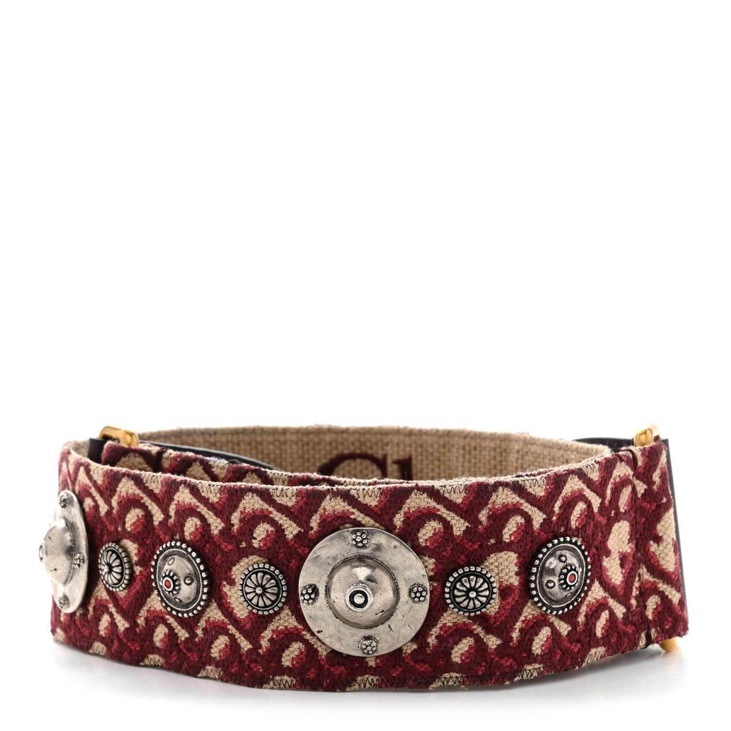 Christian Dior Oblique Studded Shoulder Strap Burgundy 2 of 4