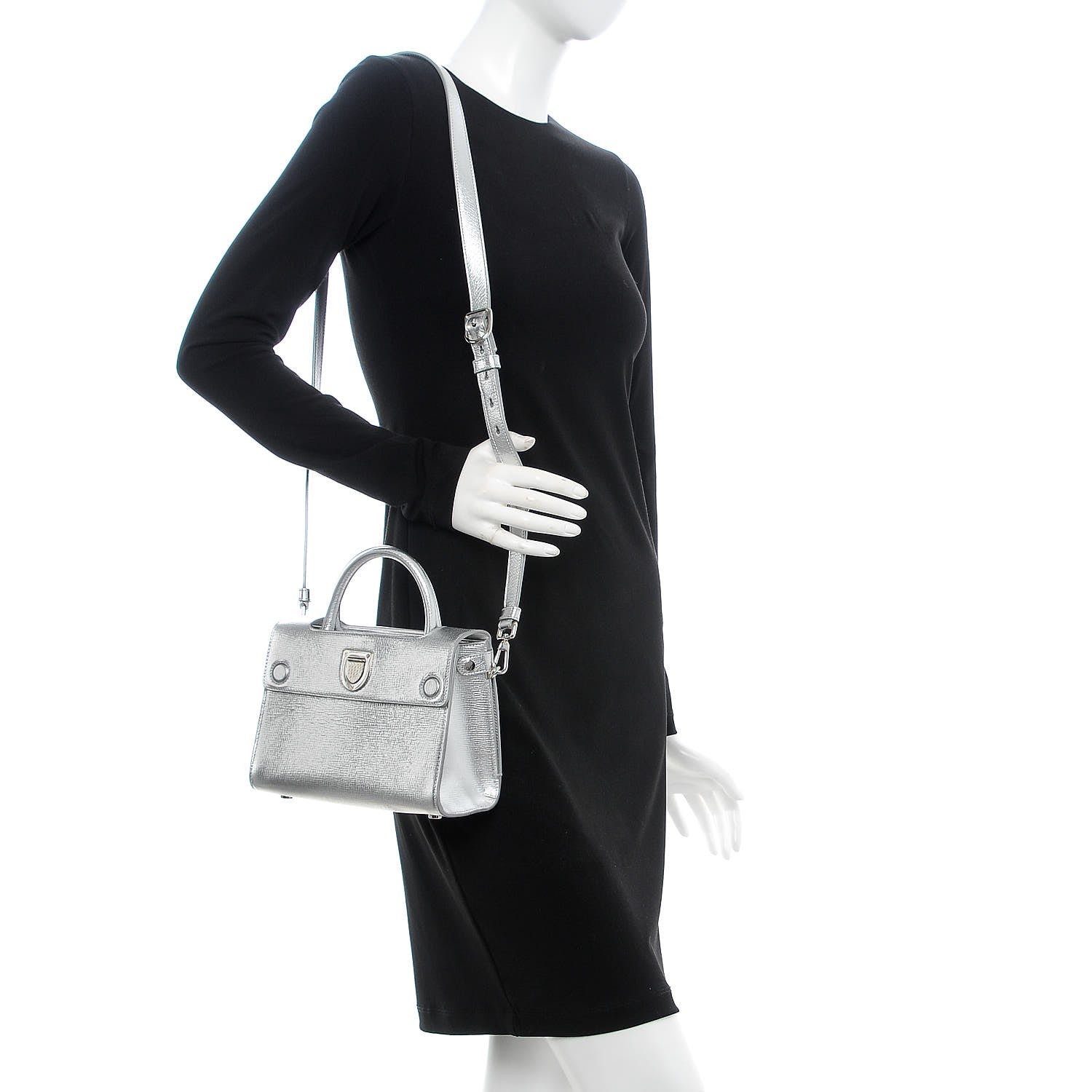 Christian Dior Metallic Grained Calfskin Mini Diorever Flap Silver 2 of 8