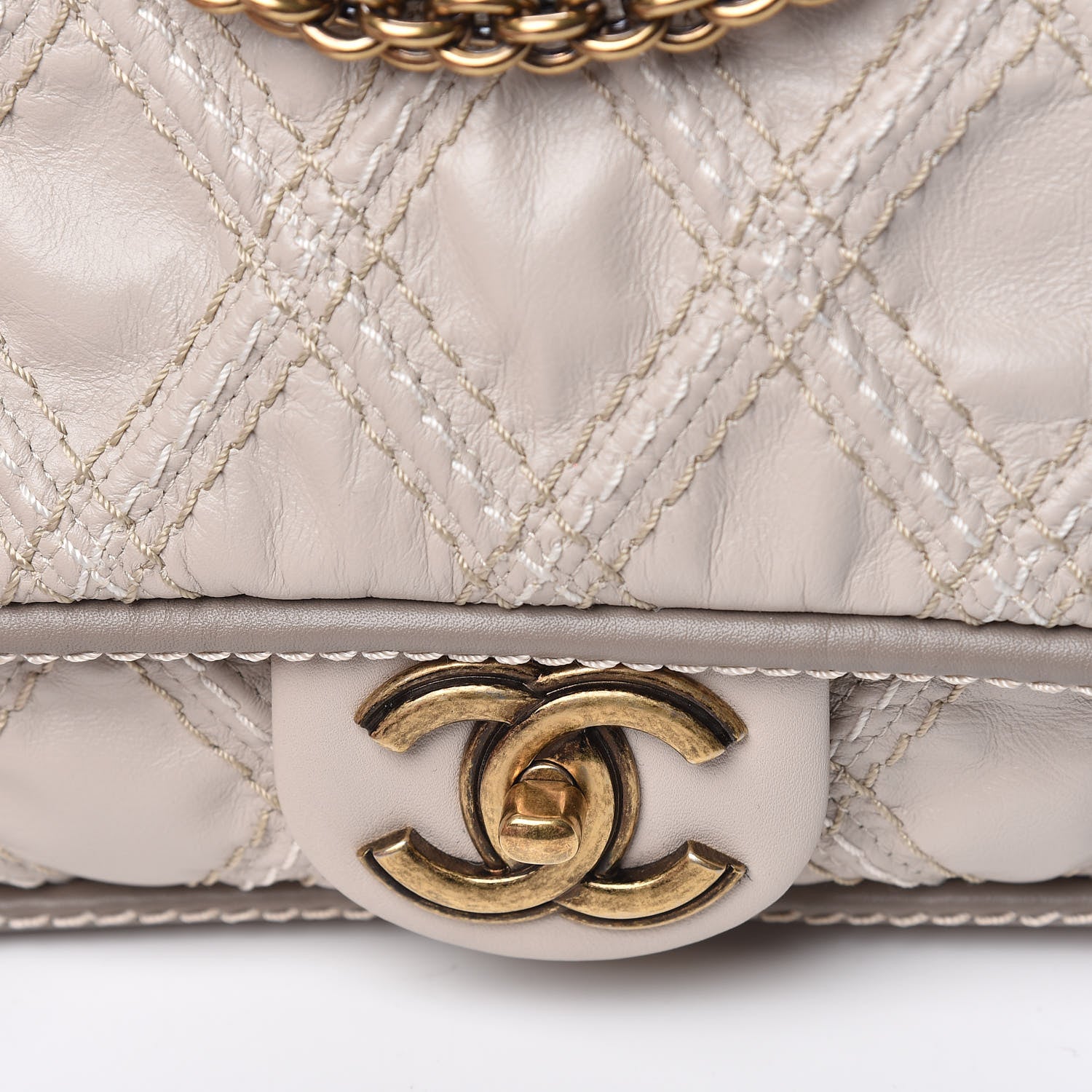Chanel Calfskin Stitch Triptych Flap Beige 10 of 11