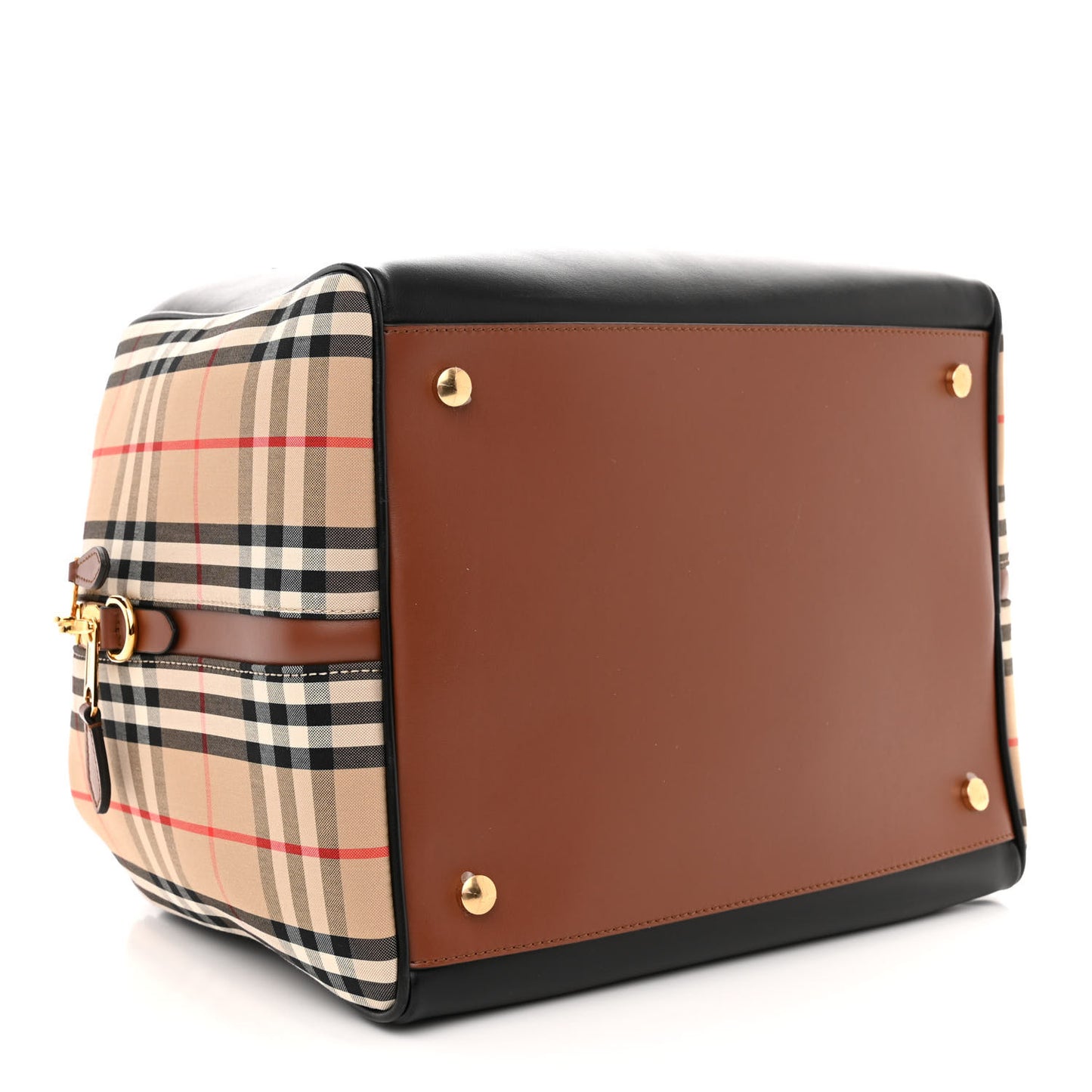 Smooth Calfskin House Check Medium Cube Bowling Bag Archive Beige