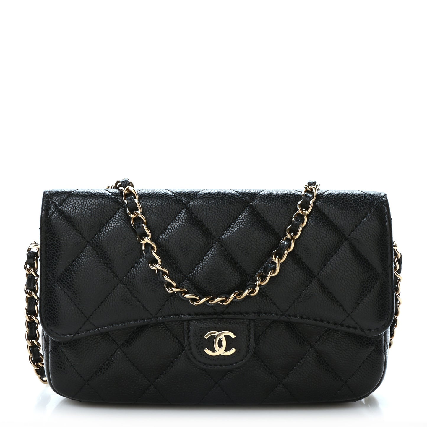 Caviar Quilted Flap Phone Holder With Chain Black