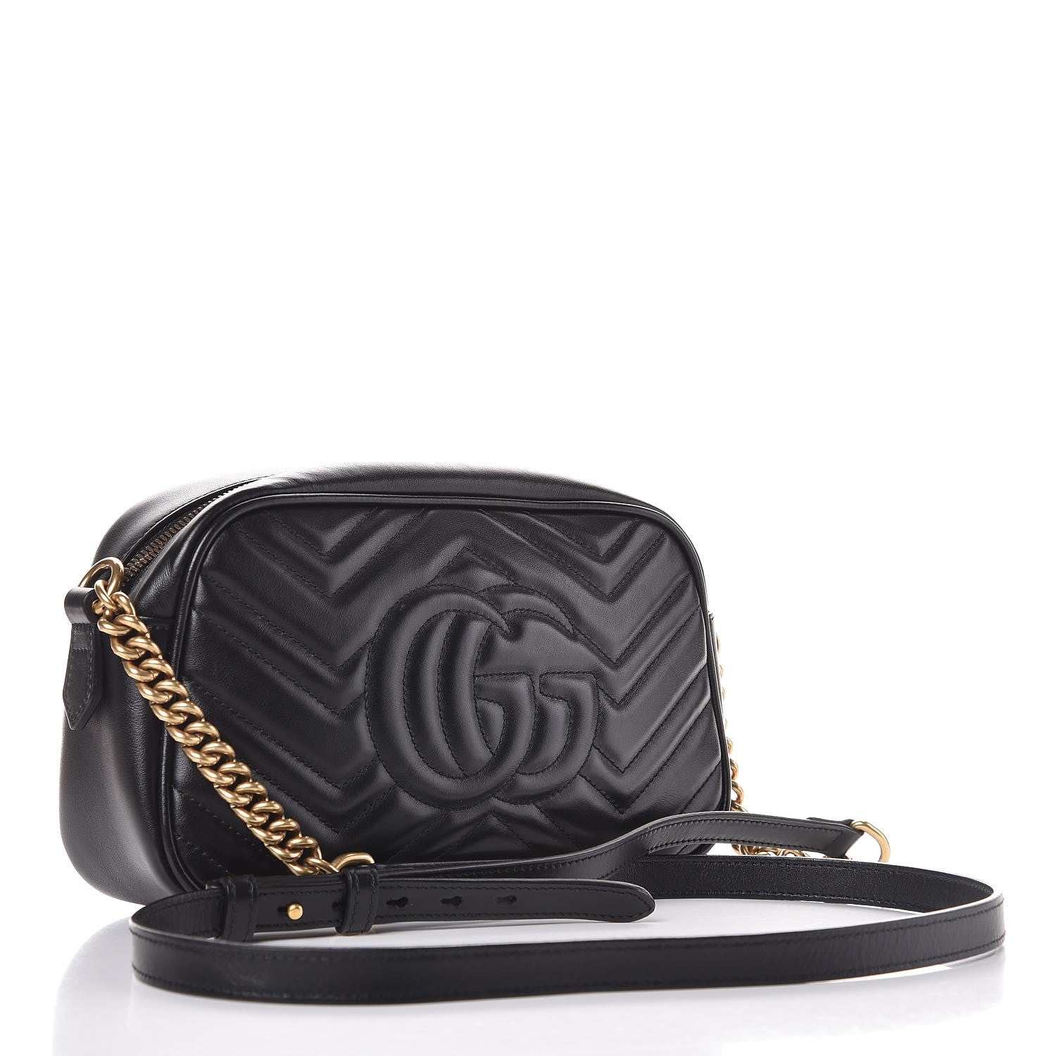 Gucci Calfskin Matelasse Small GG Marmont Chain Shoulder Bag Black 9 of 13