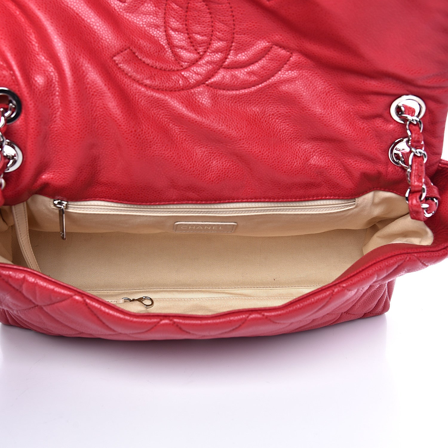 Chanel Glazed Caviar Medium Nature Flap Bag Red 4 of 13