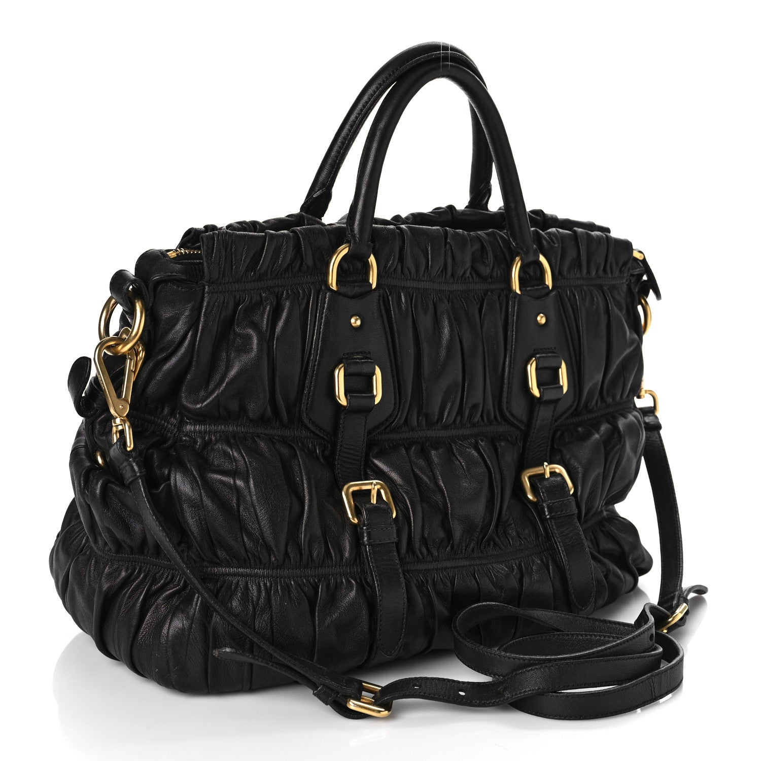 Prada Nappa Gaufre Buckle Shoulder Bag Black 2 of 9