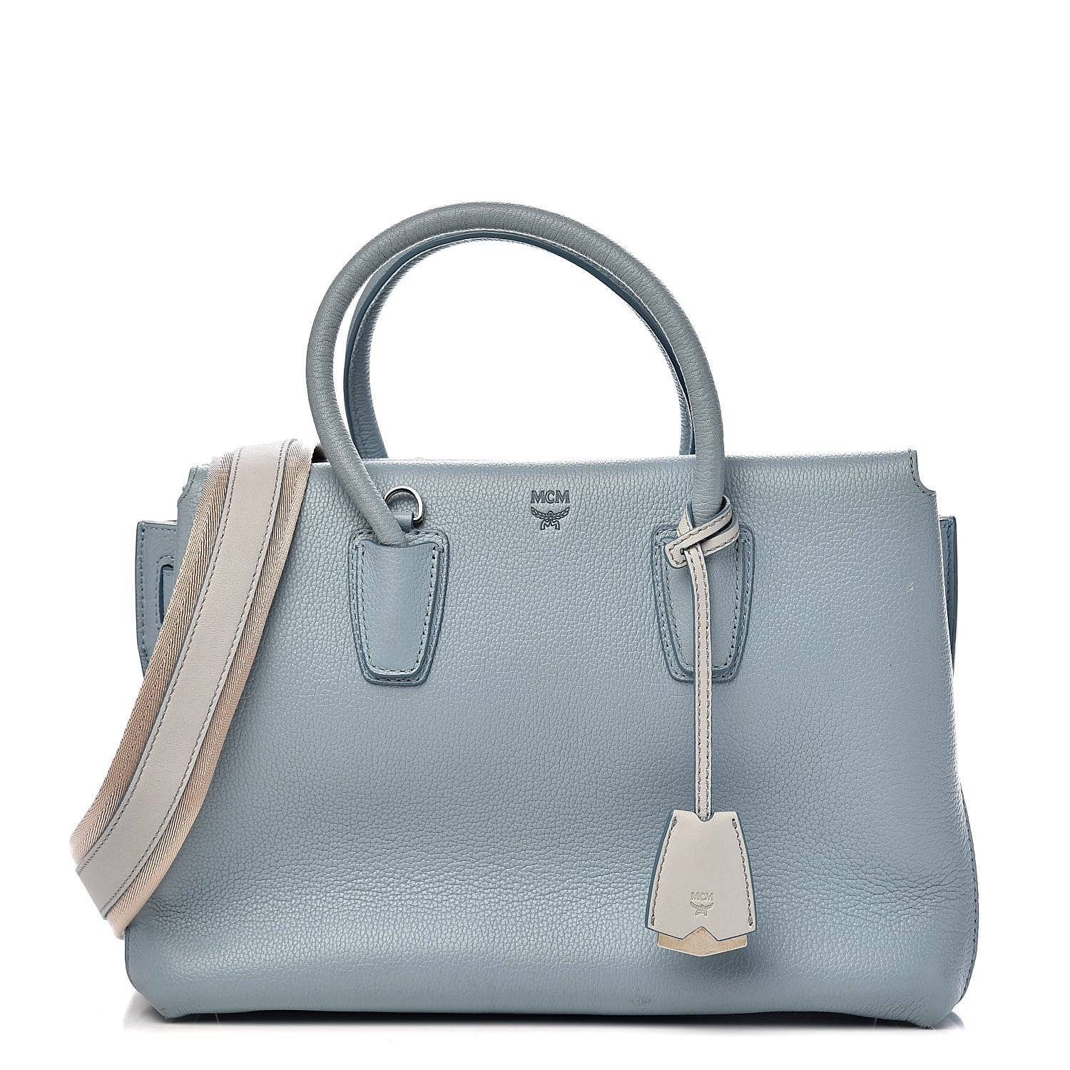 MCM Grained Calfskin Medium Milla Tote Sky Blue 1 of 15