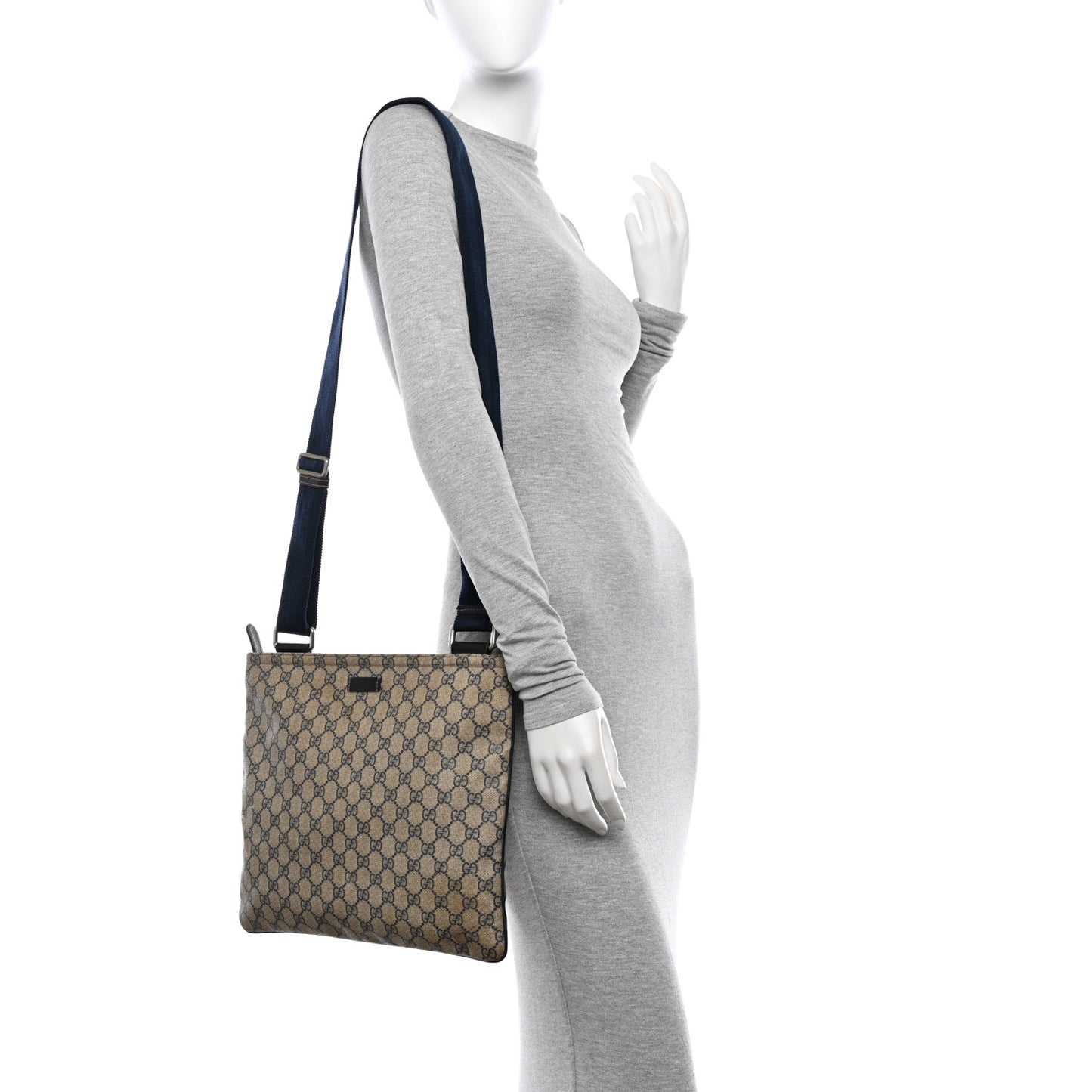 GG Plus Monogram Large Flat Messenger Bag Beige Blue