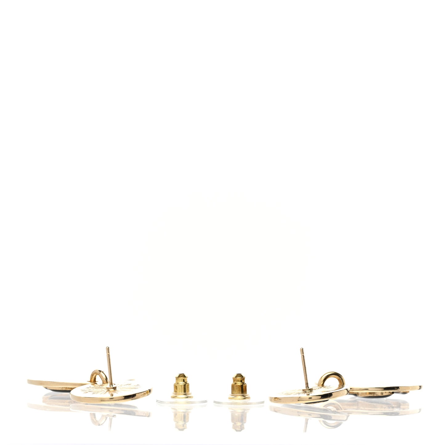 Enamel CC Disc Drop Earrings Gold Black
