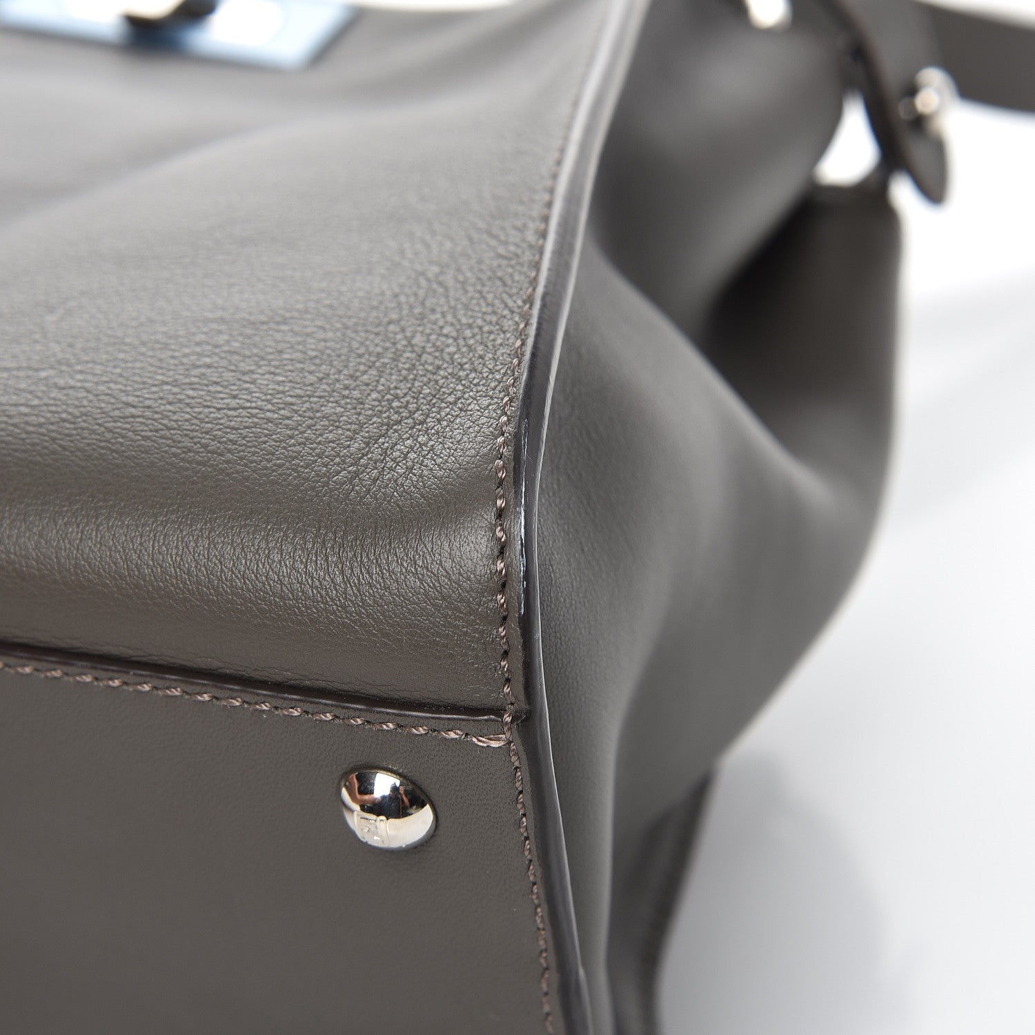 Fendi Vitello Seta Shiny Nappa Medium Peekaboo Iconic Satchel Carbone Grigio Polvere 10 of 12