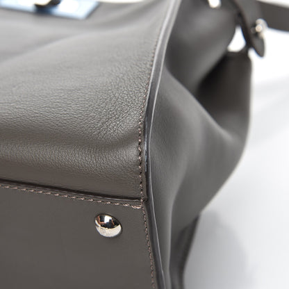 Fendi Vitello Seta Shiny Nappa Medium Peekaboo Iconic Satchel Carbone Grigio Polvere 10 of 12