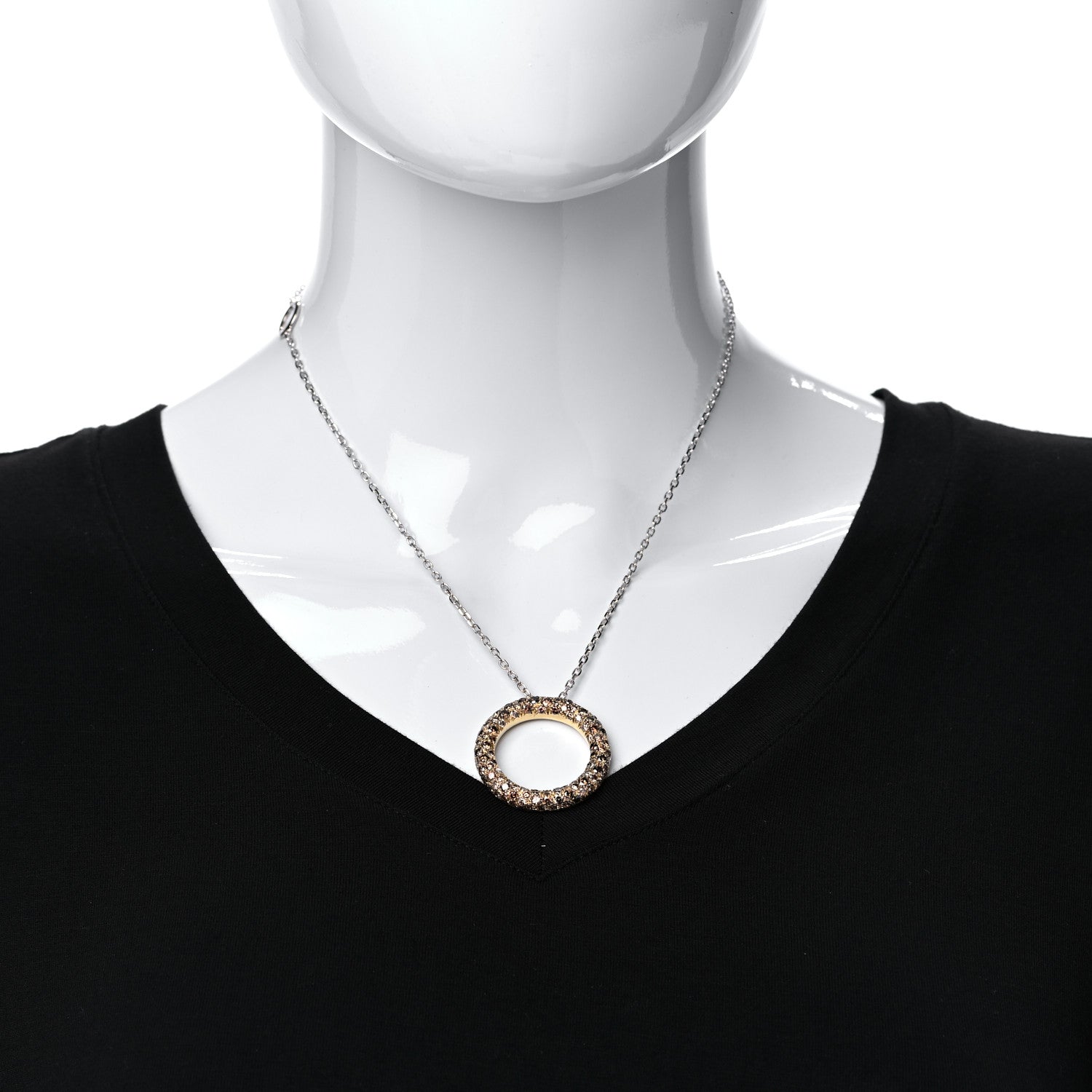 Roberto Coin 18K Yellow White Gold Brown Diamond Circle Pendant Necklace 2 of 4