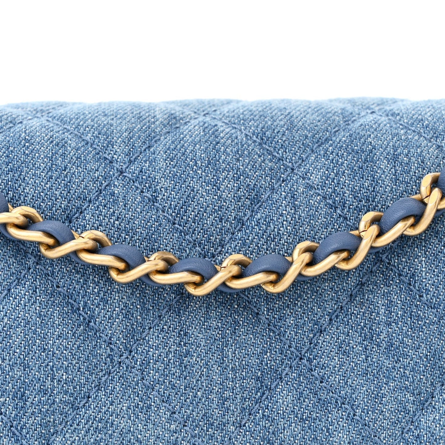 Denim Quilted Mini Pearl Crush Rectangular Flap Blue