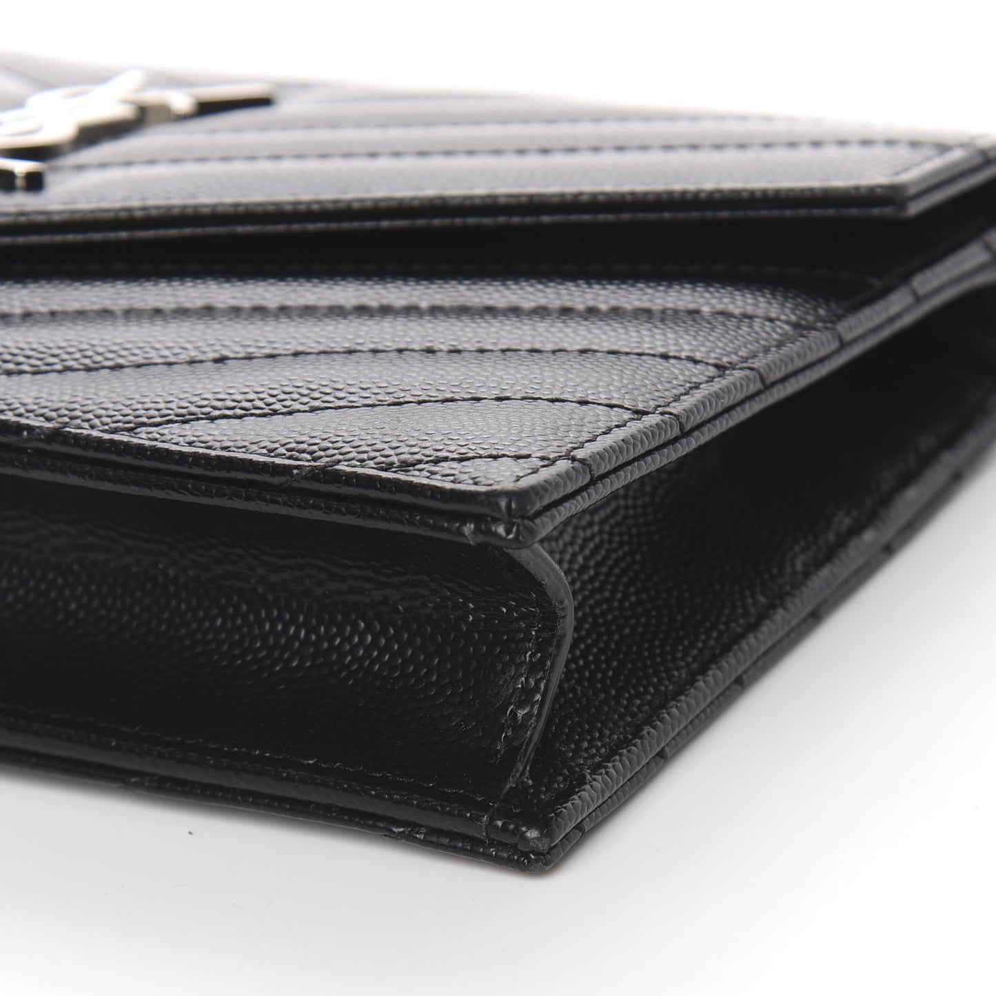 Grain De Poudre Matelasse Chevron Monogram Envelope Chain Wallet Black