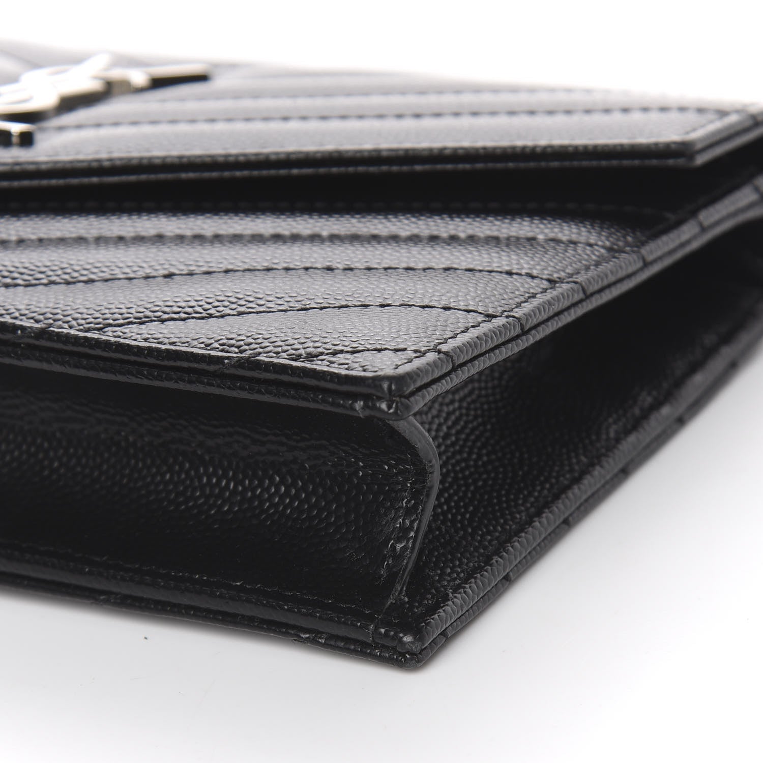 Saint Laurent Grain De Poudre Matelasse Chevron Monogram Envelope Chain Wallet Black 10 of 12