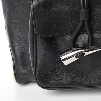 Burberry Calfskin Haymarket Check Toggle Shoulder Bag Black 12 of 14