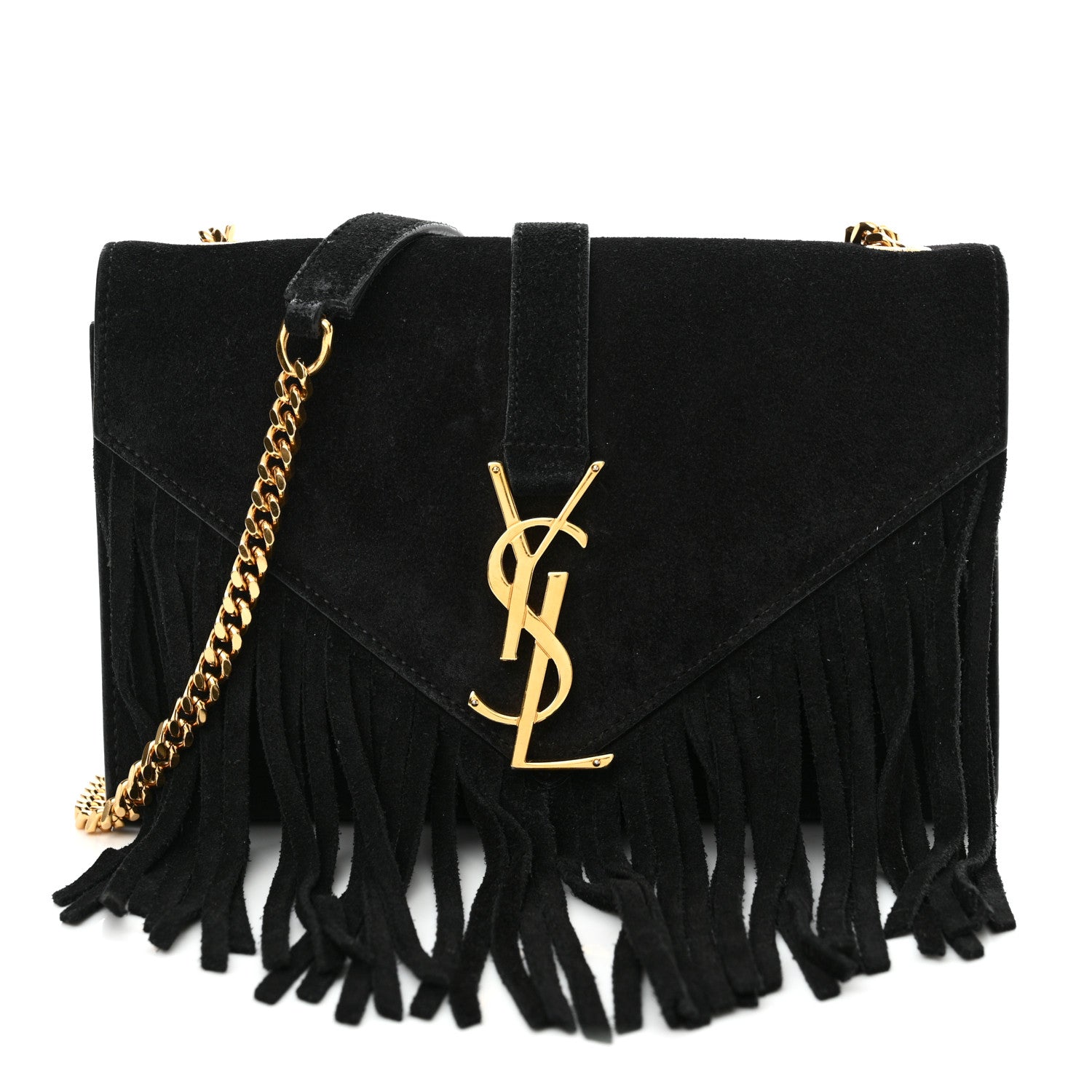 Saint Laurent Suede Fringe Small Monogram Satchel Black 1 of 18