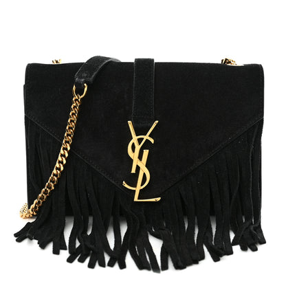 Saint Laurent Suede Fringe Small Monogram Satchel Black 1 of 18