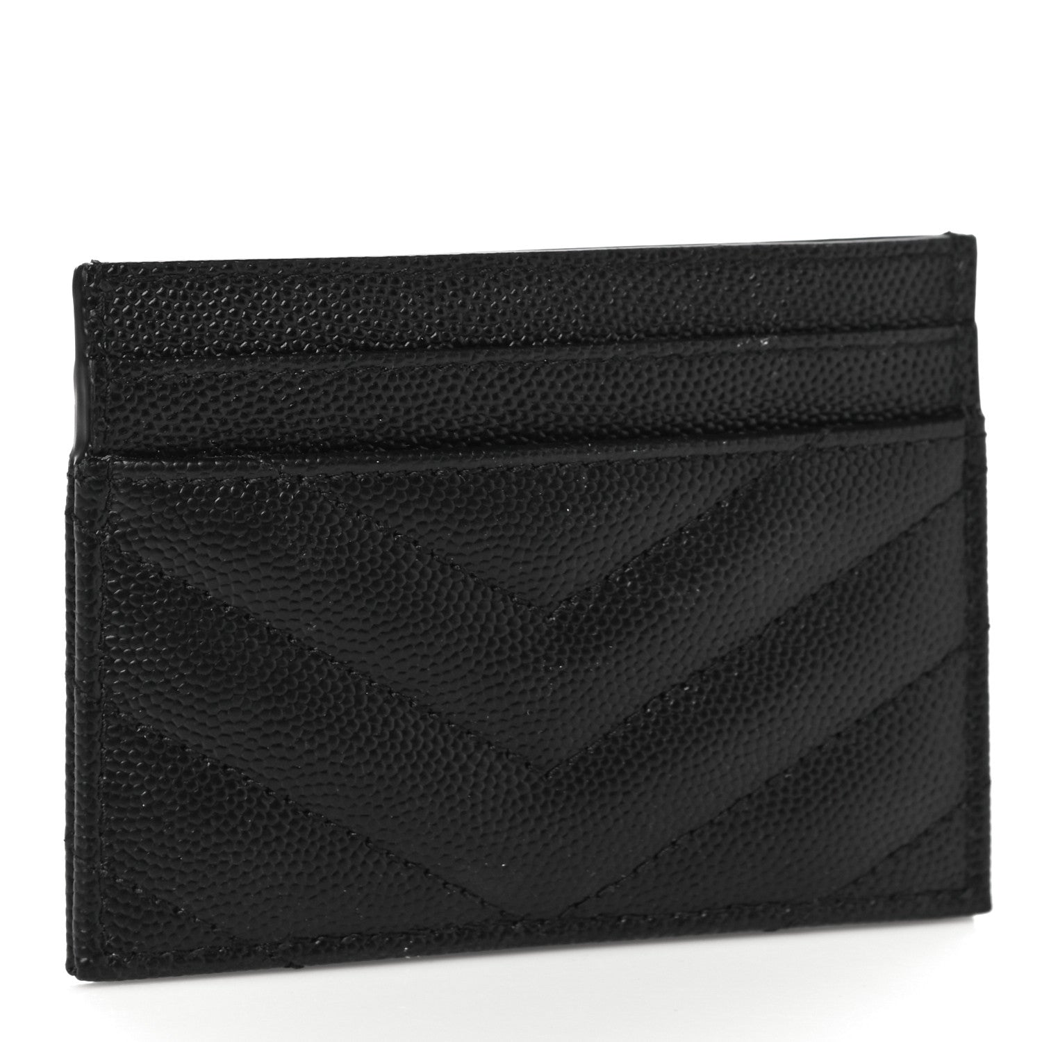 Saint Laurent Grain De Poudre Matelasse Chevron Monogram Credit Card Case Black 3 of 9