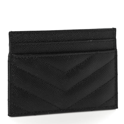 Saint Laurent Grain De Poudre Matelasse Chevron Monogram Credit Card Case Black 3 of 9