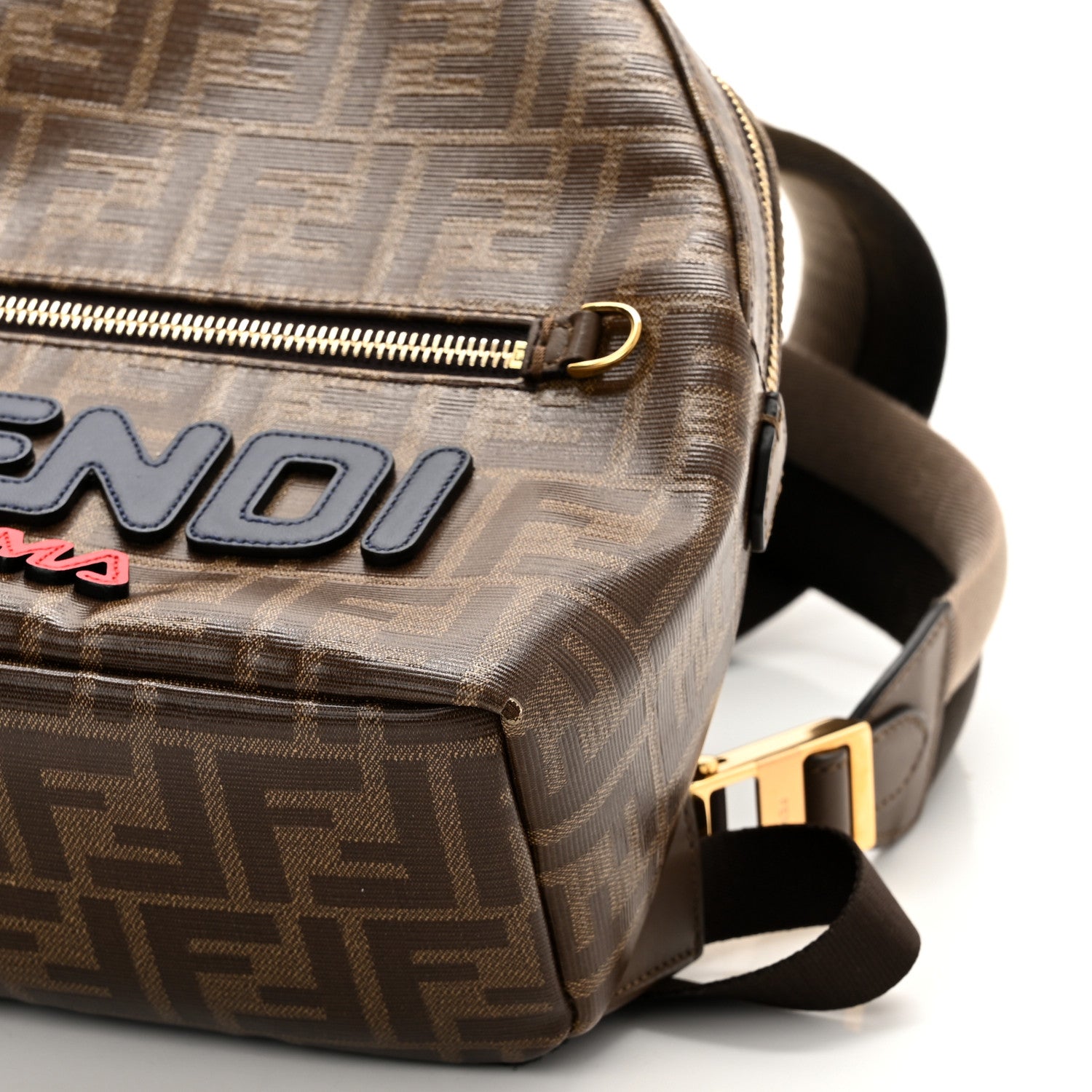 Fendi X FILA Glazed Fabric Vitello Century FF 1974 Mania Mini Backpack Mogano Panna Blueberry 10 of 11