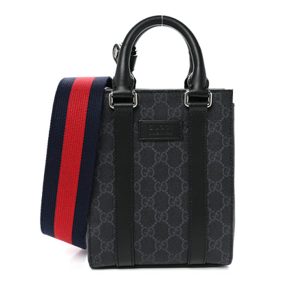 Gucci GG Supreme Monogram Appia Calfskin Web Mini Tote Bag Black 1 of 9