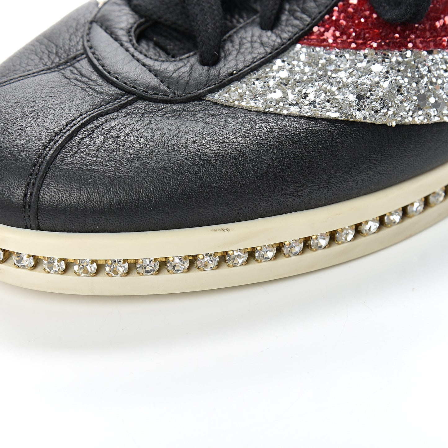 Calfskin Glitter Crystal Womens Sylvie Web Falacer Sneakers 39.5 Black
