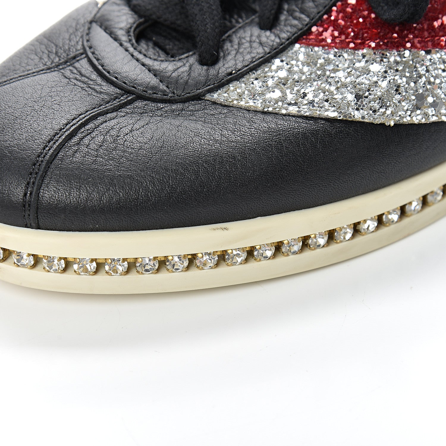 Gucci Calfskin Glitter Crystal Womens Sylvie Web Falacer Sneakers 39.5 Black 15 of 15