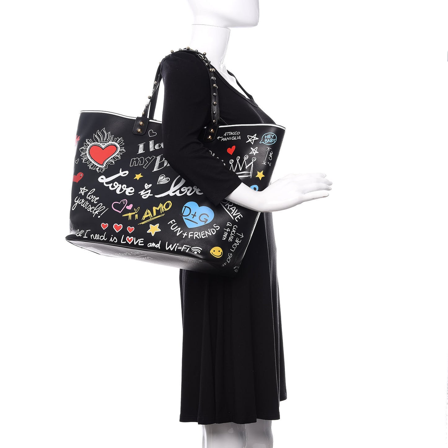 Calfskin Graffiti Printed Tote Black