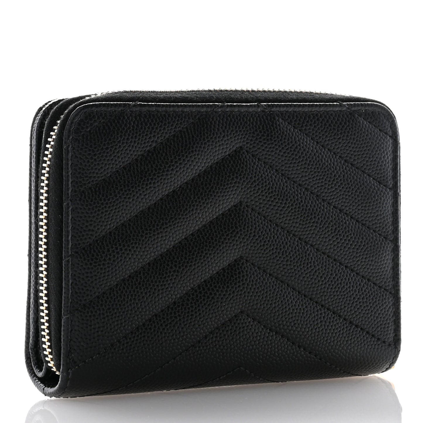 Grain De Poudre Matelasse Chevron Monogram Compact Zip Around Wallet Black