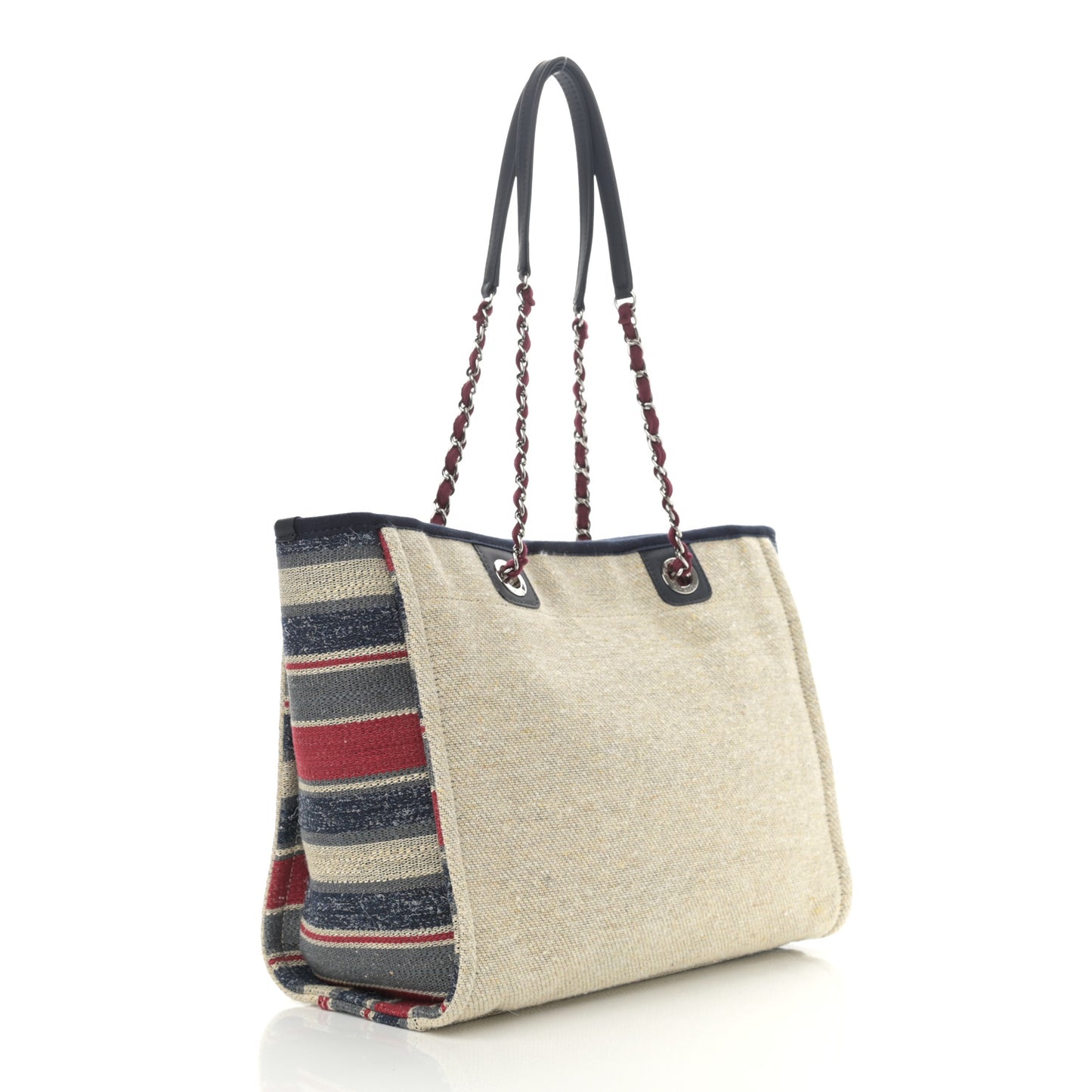 Striped Canvas Small Deauville Tote Beige