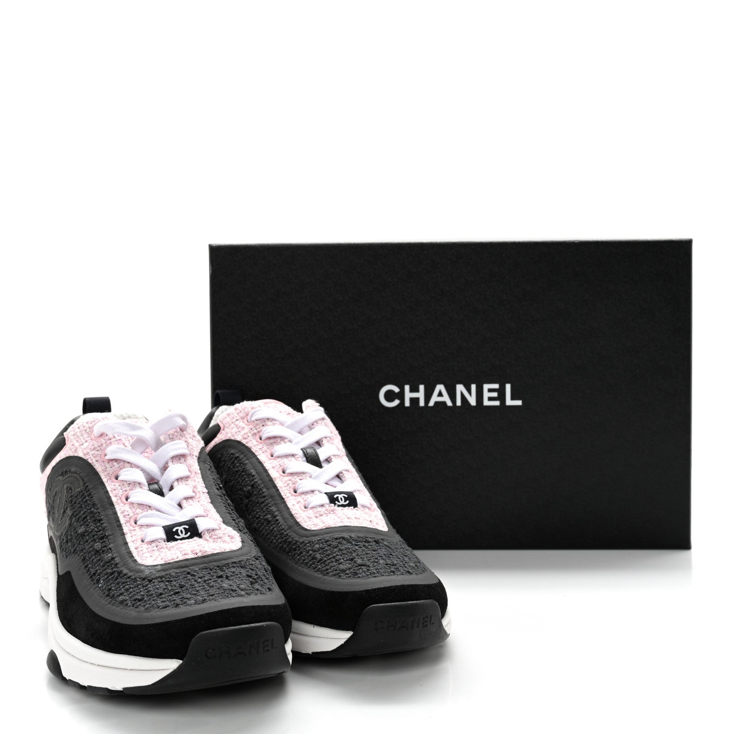 Chanel Tweed Suede Calfskin CC Sneakers 39 Gray Pink 9 of 9