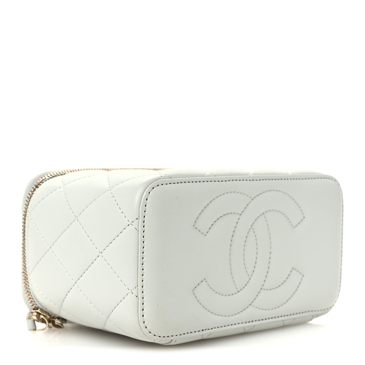 Lambskin Quilted Small Pearl Crush Vanity Case With Chain Grey