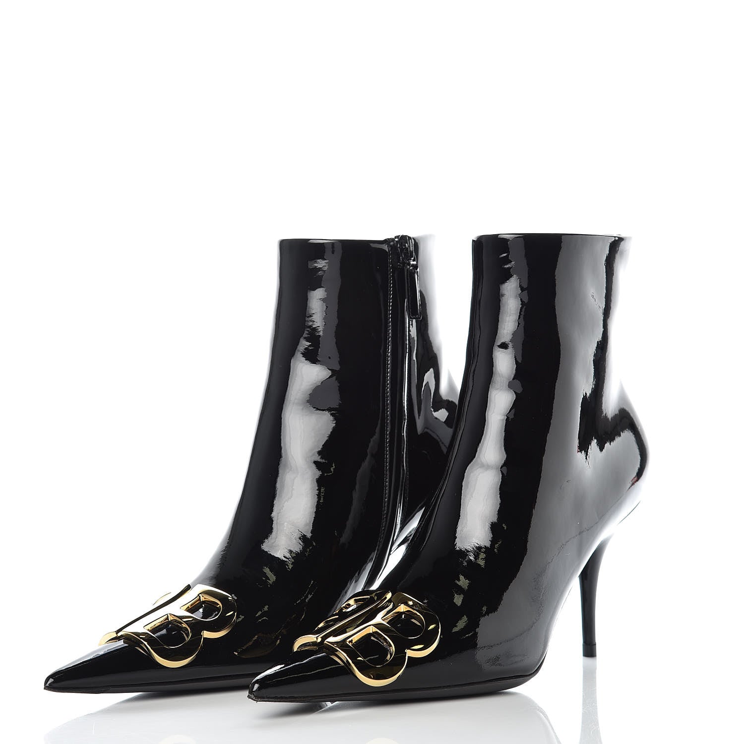 Balenciaga Patent BB Pointy Toe Ankle Booties 37 Black 3 of 9