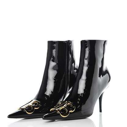 Balenciaga Patent BB Pointy Toe Ankle Booties 37 Black 3 of 9