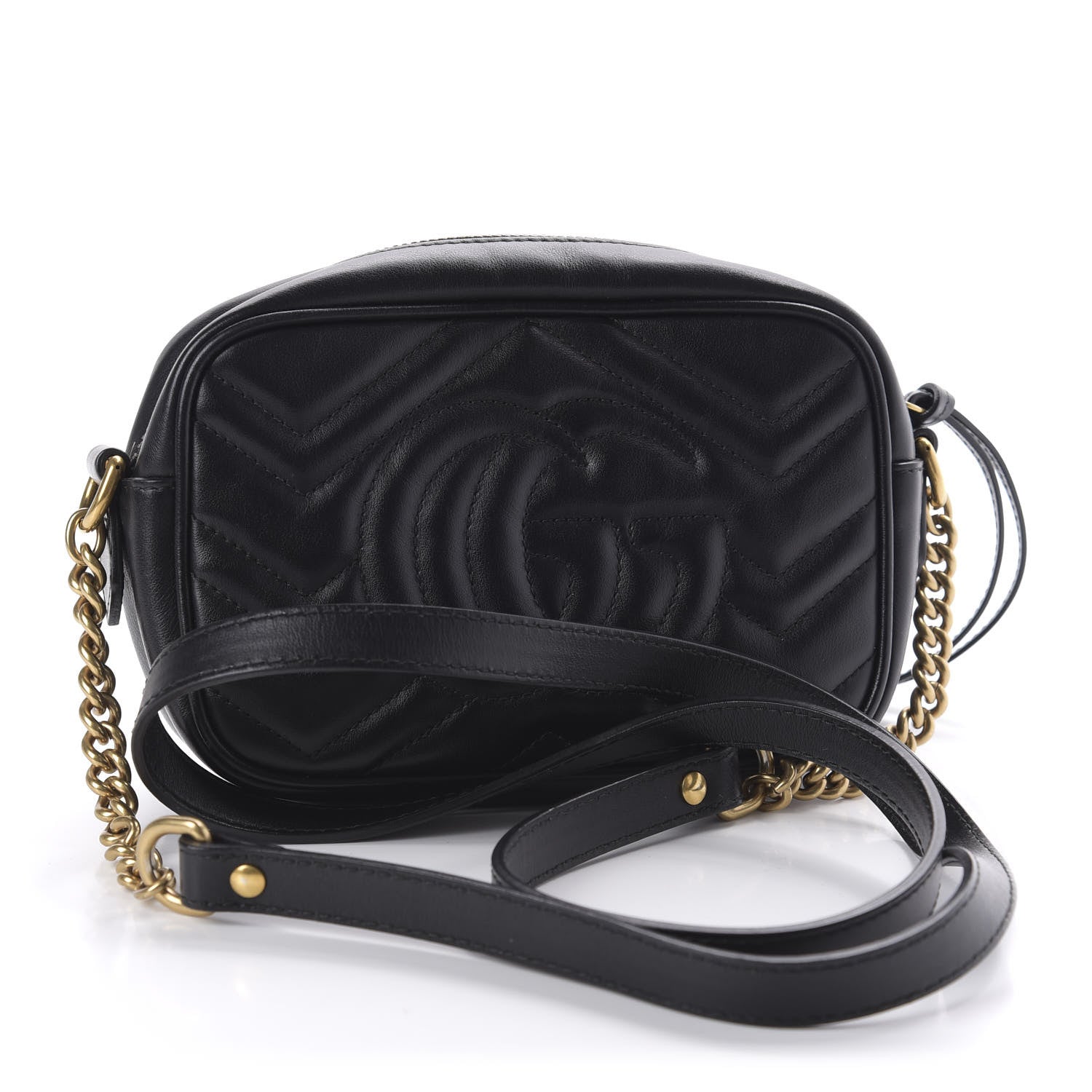 Gucci Calfskin Matelasse Mini GG Marmont Chain Shoulder Bag Black 3 of 10