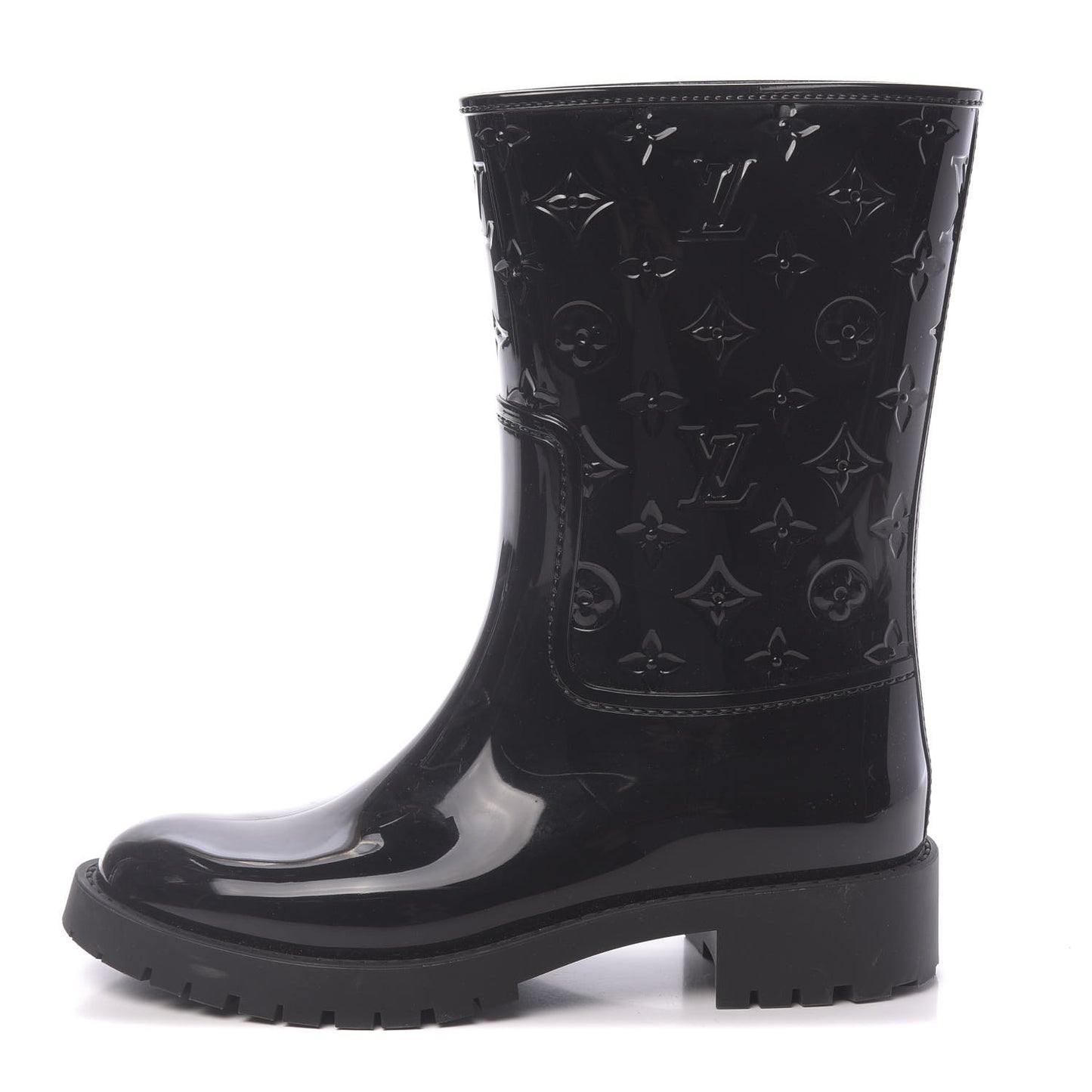 Rubber Embossed Monogram Drops Flat Half Boots 39 Black