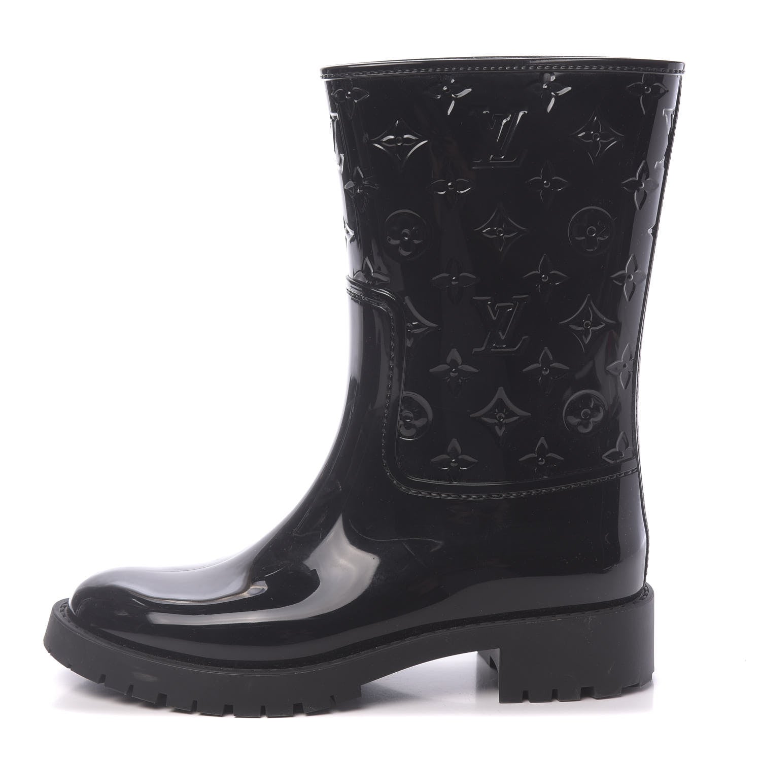 Louis Vuitton Rubber Embossed Monogram Drops Flat Half Boots 39 Black 1 of 7