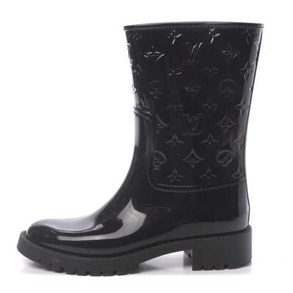 Louis Vuitton Rubber Embossed Monogram Drops Flat Half Boots 39 Black 1 of 7
