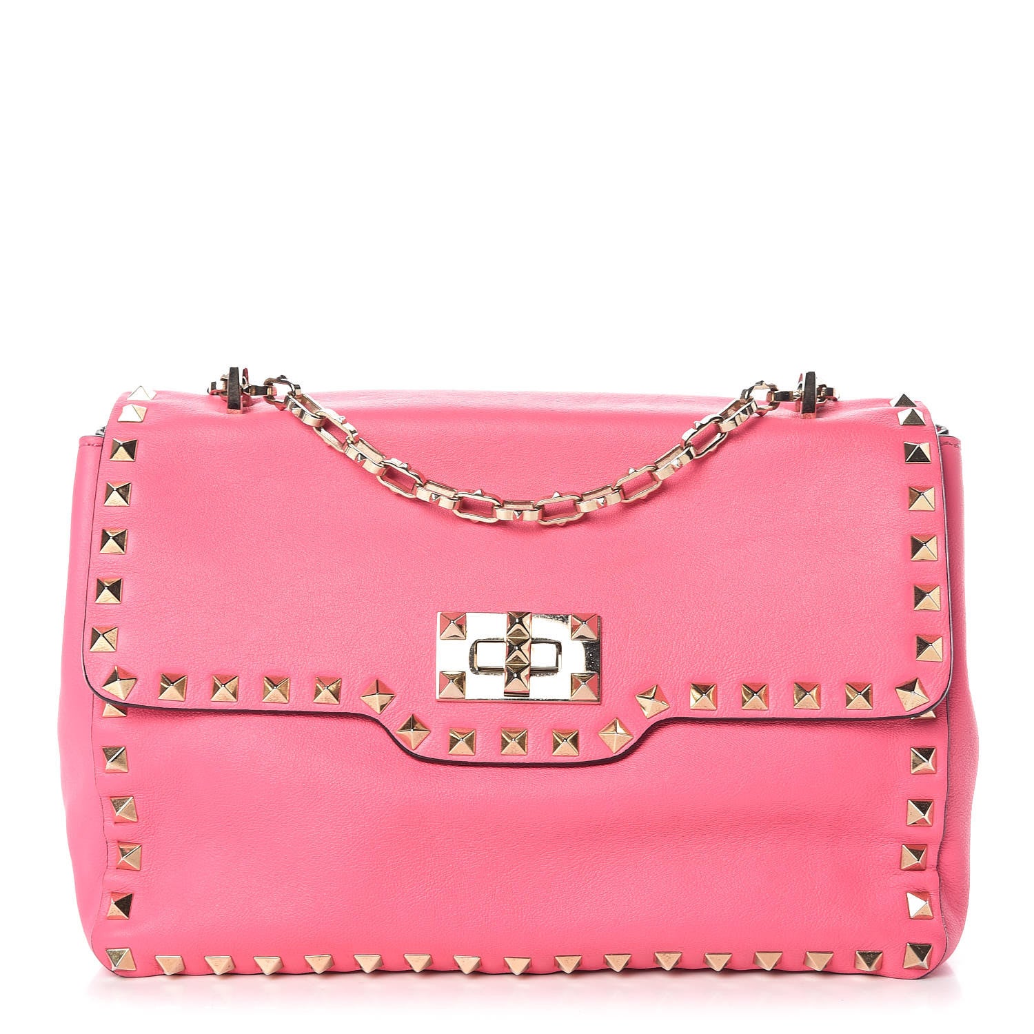 Valentino Garavani Vitello Rockstud Chain Strap Shoulder Bag Fuxia Fluo 1 of 12