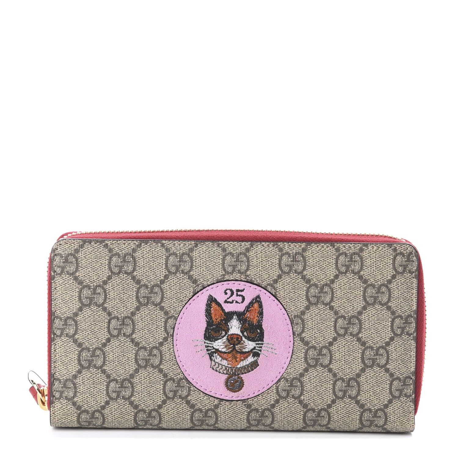 Gucci GG Supreme Monogram Bosco Patch Zip Around Wallet Beige Malva Hibiscus Red 1 of 6
