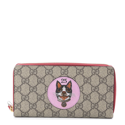 Gucci GG Supreme Monogram Bosco Patch Zip Around Wallet Beige Malva Hibiscus Red 1 of 6