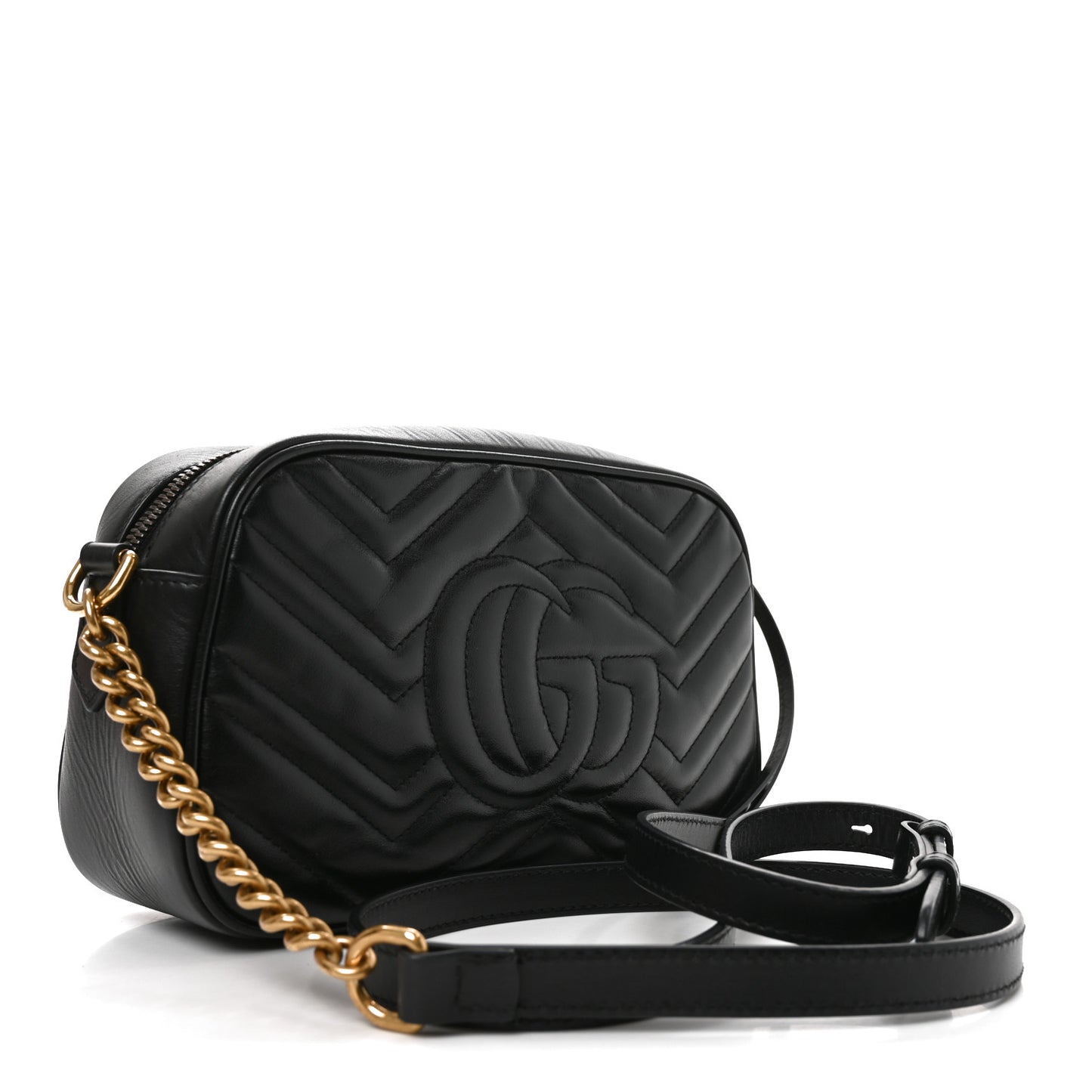 Calfskin Matelasse Small GG Marmont Chain Shoulder Bag Black
